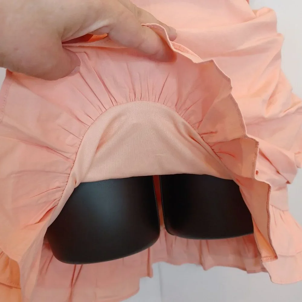 Privy WMN'S Sz L Ruched Smock 2 Piece Skirt Set Crop Puff Sleeve Ruffle Stretch - Picture 7 of 12